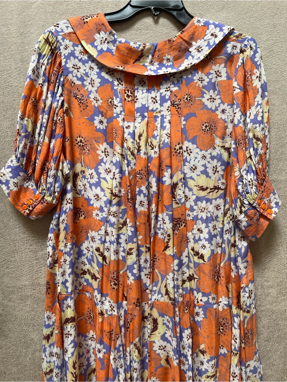 Free People Sugar Crush Floral V-Neck Short Sleeve Tunic Dress in Orange - Picture 12 of 13